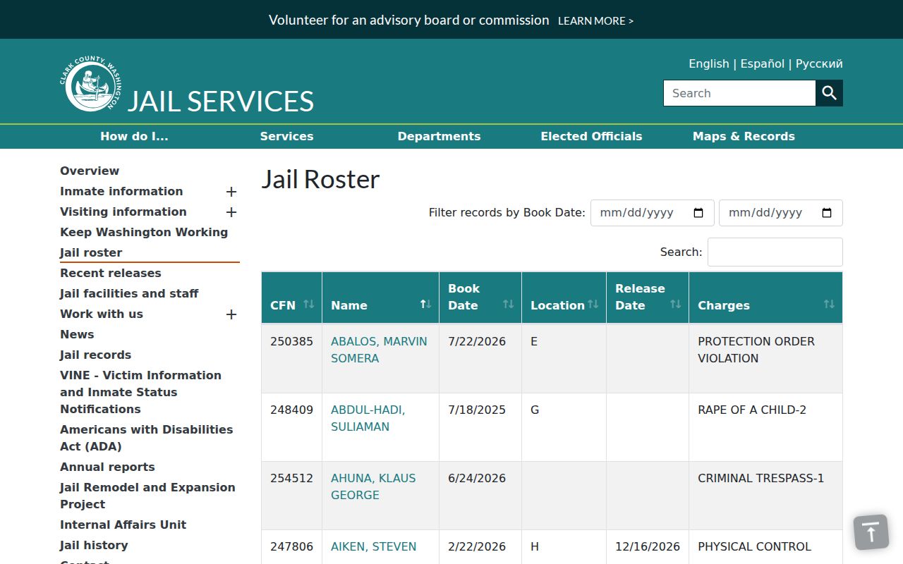 Clark County people search in the jail roster