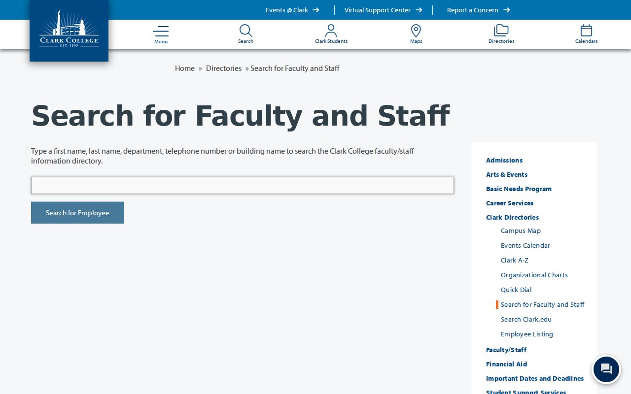 Clark County people directories endpoint for Clark College employees