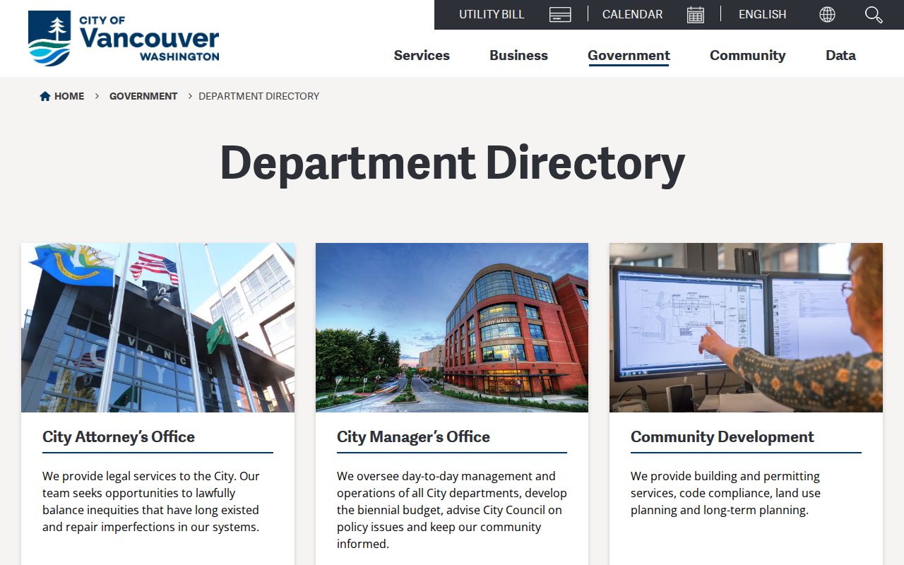 Clark County people directories view of Vancouver departments