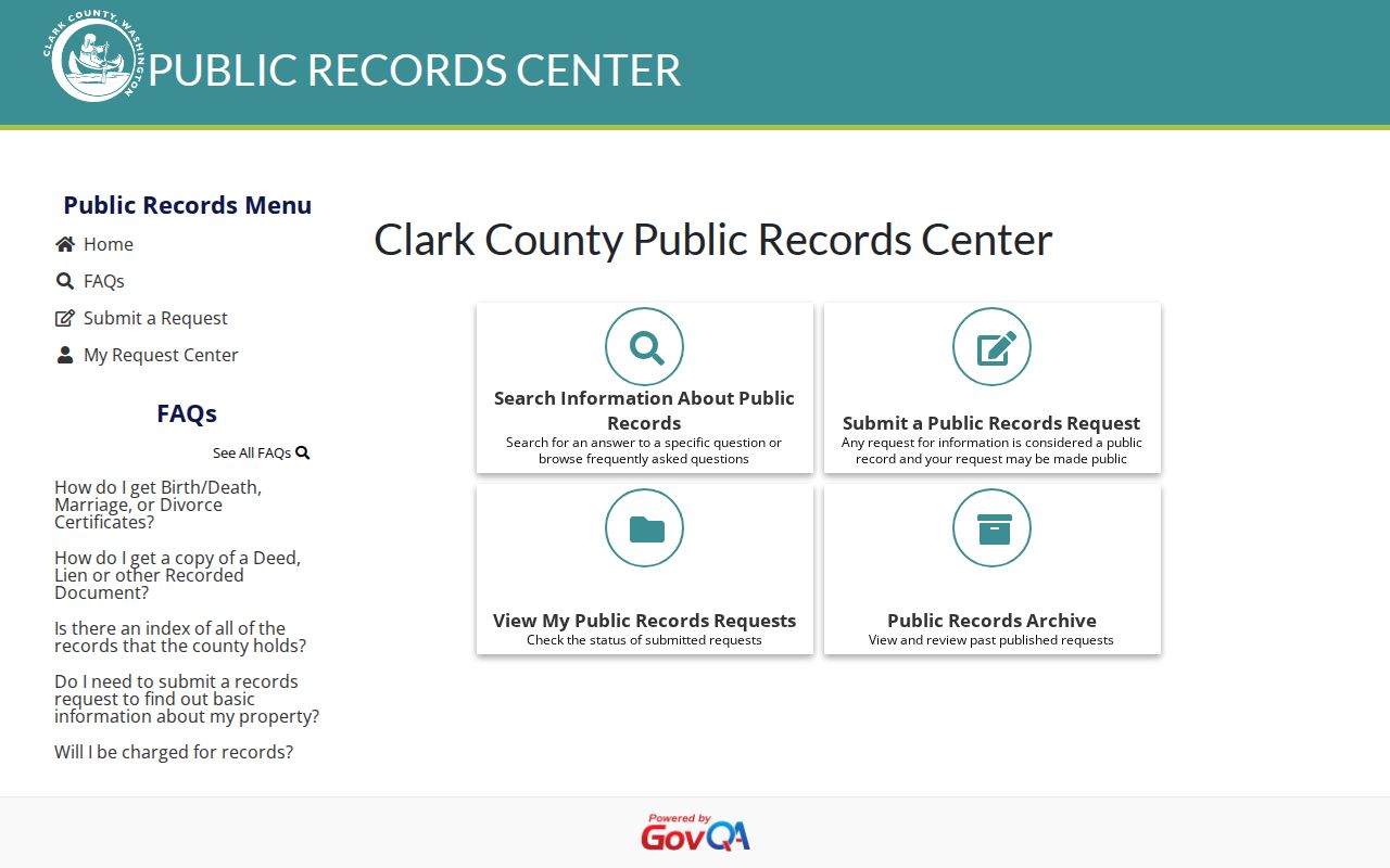 Clark County public records GovQA request portal