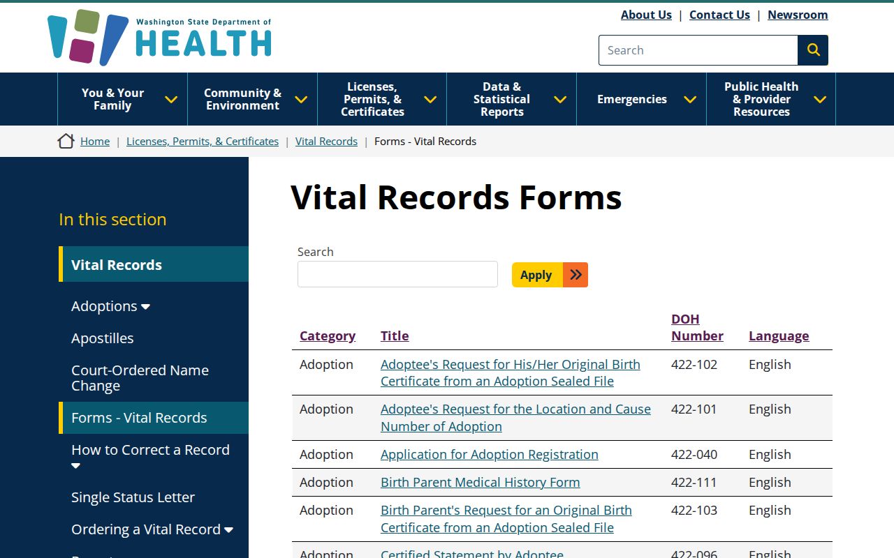 Clark County public records Washington vital forms library